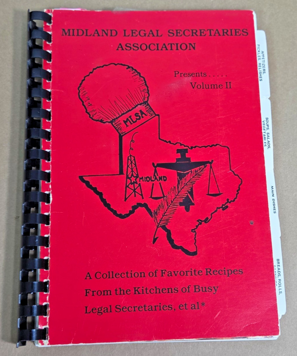 Vintage 1985 Midland Texas TX Legal Secretaries Association Cookbook Vol 2